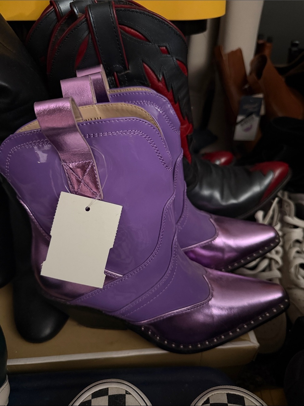 Metallic Purple Western Ankle Boots for Women